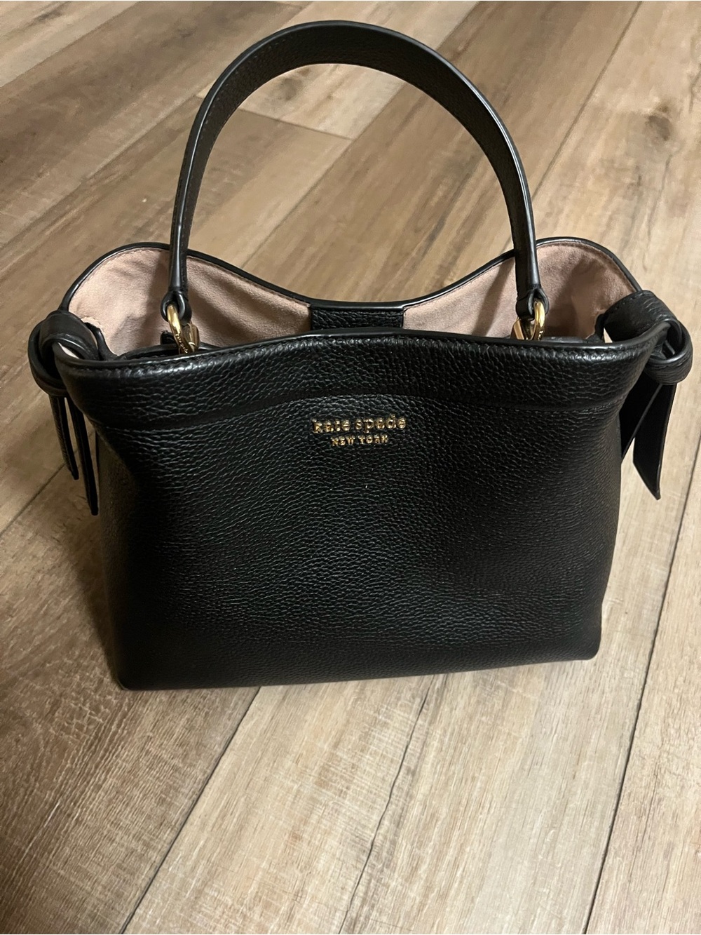 kate spade Black Pebbled Leather Satchel with Gold Logo